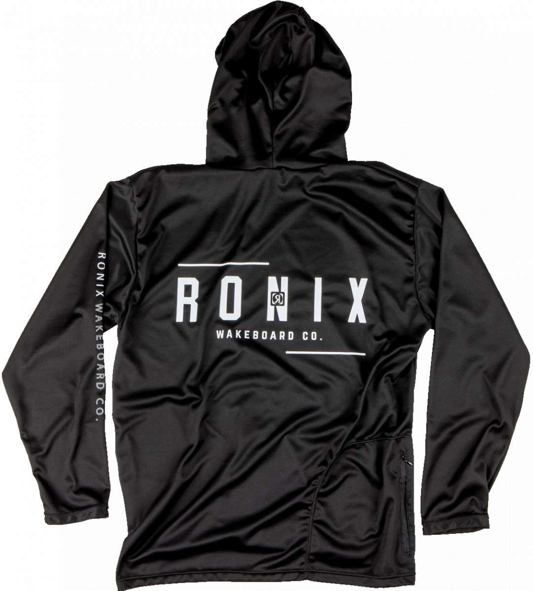 Ronix - UV Shade Hoodie is shown in a solid black color with white lettering on the front and back.