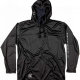 Ronix UV Shade Hoodie 2023 - A black hoodie with a hood and drawstrings, featuring white lettering on the left sleeve that reads "RONIX" in bold font.