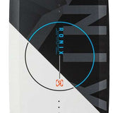 Ronix Vault Wakeboard 2022 - A black wakeboard with a geometric pattern and blue accents.