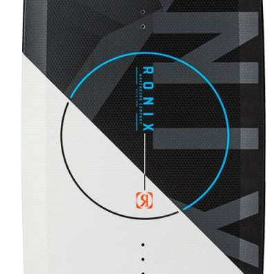 Ronix Vault Wakeboard 2022 - A black wakeboard with a geometric pattern and blue accents.