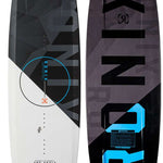 Ronix Vault Wakeboard 2022 - A black wakeboard with a geometric pattern and blue accents.