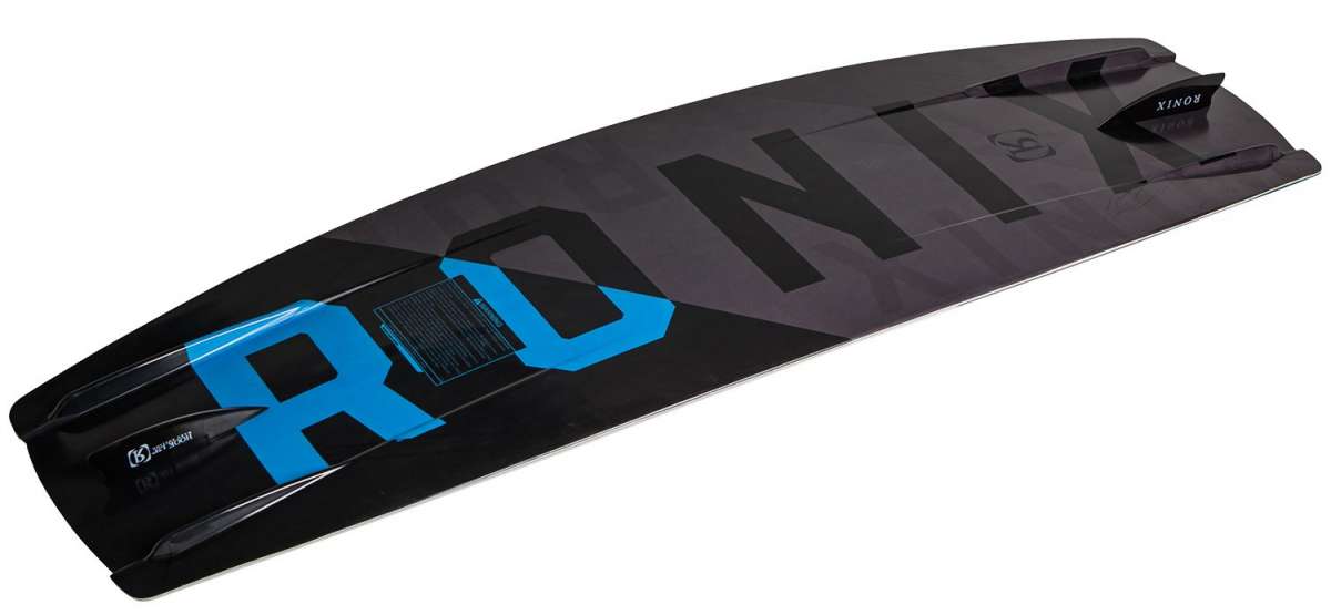 Ronix Vault Wakeboard 2022 - A black wakeboard with blue lettering and a white logo on top.