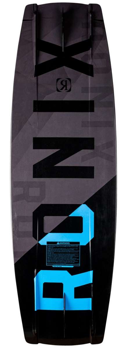 Ronix Vault Wakeboard 2022 - A black wakeboard with a geometric pattern and blue accents.