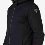 Rossignol All Speed Insulated Jacket 2022-2023 - A black jacket with a white logo on the left sleeve and red zipper pull.