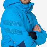 Rossignol All Speed Insulated Jacket 2022-2023 - A bright blue jacket with a hood, featuring perforated panels on the upper arms and chest.