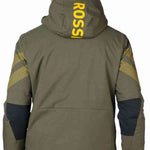 Rossignol All Speed Insulated Jacket 2022-2023 - A dark green jacket with a hood, featuring yellow lettering on the back and two zippered pockets on the front.