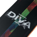 Rossignol Women's Diva Snowboard 2023 - A black snowboard with a white "DIVA" logo and a green stripe on the top edge.