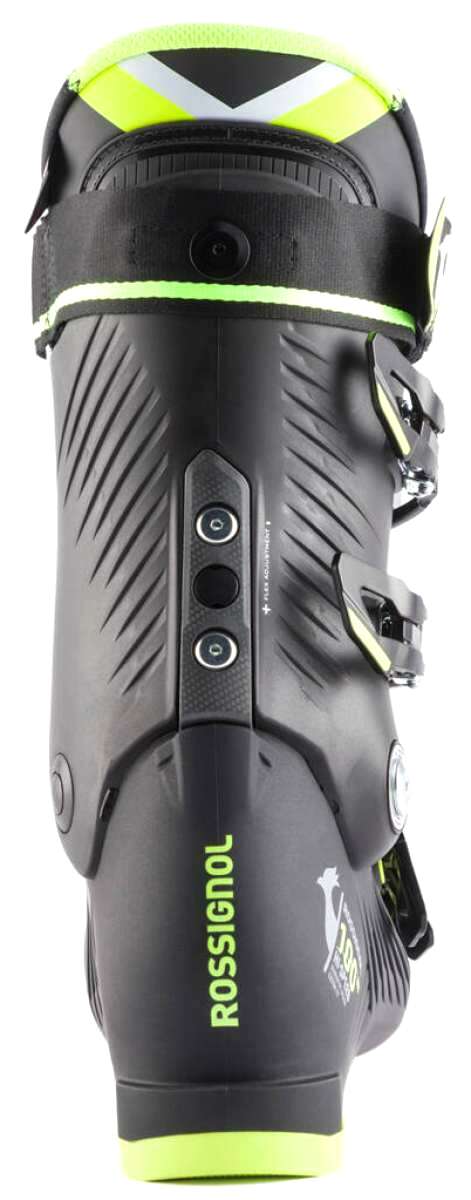 Rossignol Hi-Speed 100 HV Ski Boots 2024 - Black ski boots with white and yellow accents on top.