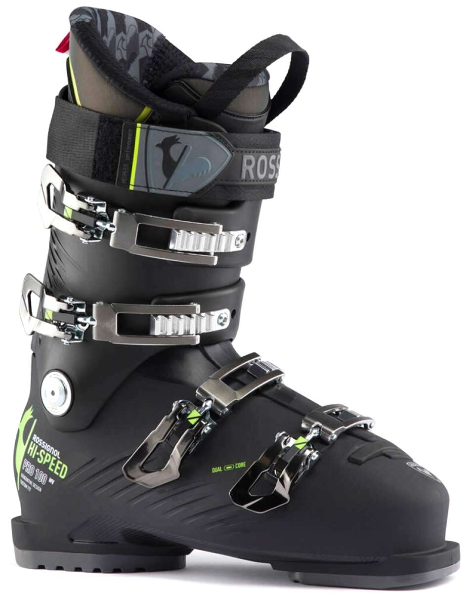 Rossignol Hi-Speed Pro 100 MV Ski Boots 2024 - Black ski boots with silver buckles and straps.