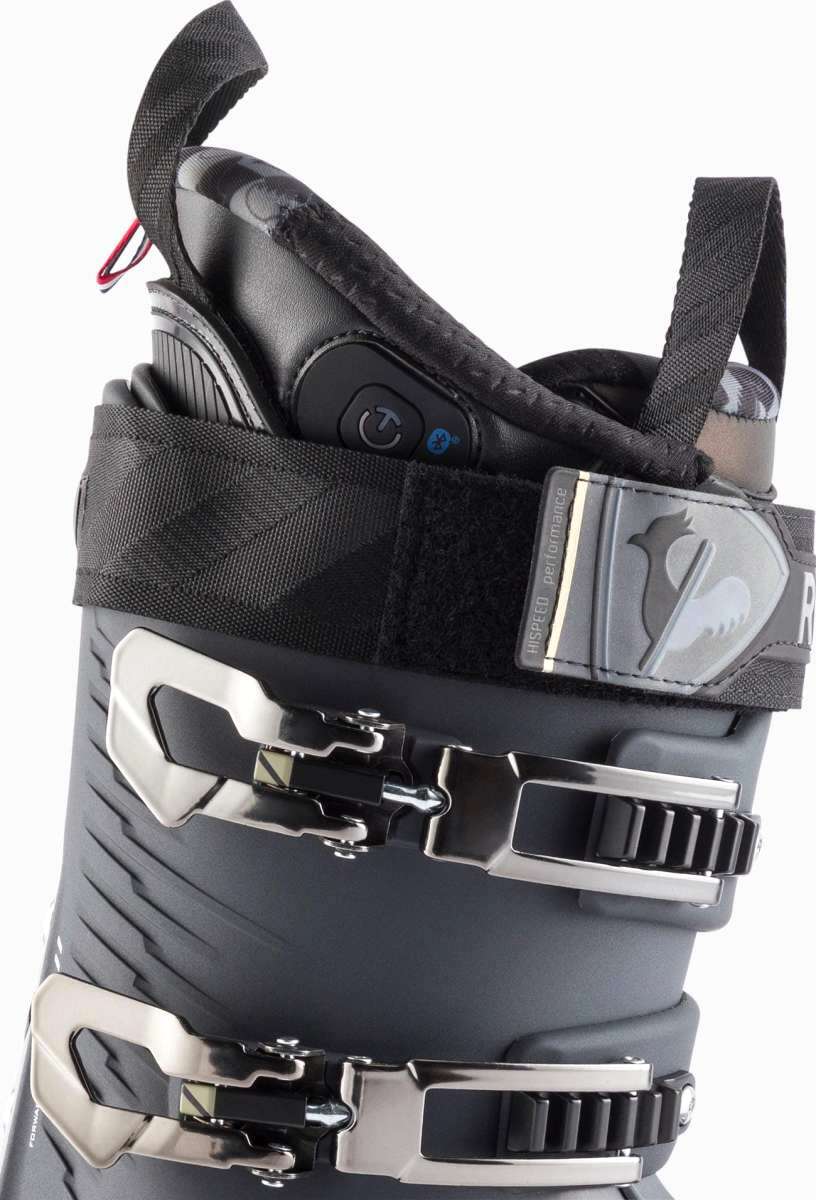 Rossignol Hi Speed Proheat 110 MV GW Ski Boot 2023 - Black ski boot with a silver buckle and strap on top.