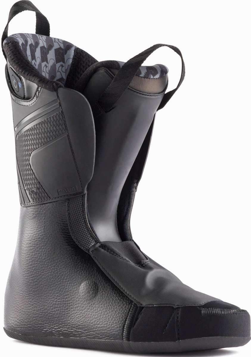 Rossignol Hi Speed Proheat 110 MV GW Ski Boot 2023 - A black ski boot with a textured pattern on the upper portion and a strap that runs across the top of the foot.