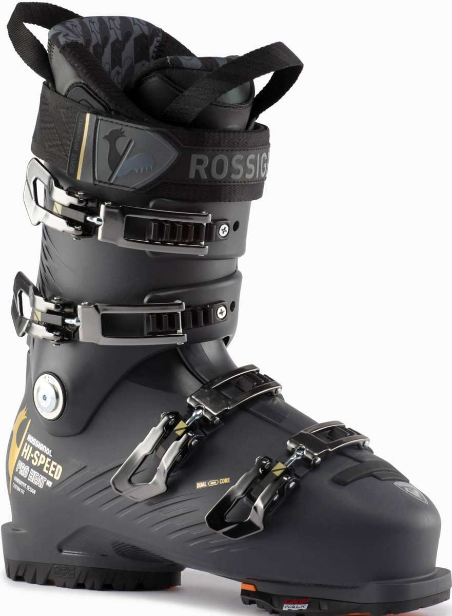 Rossignol Hi Speed Proheat 110 MV GW Ski Boot 2023 - Black ski boot with a gray strap and silver buckles.