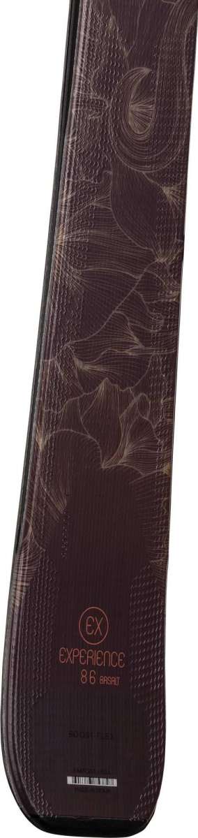 Rossignol Ladies Experience 86 Basalt Ski 2023 - A dark brown ski with a subtle floral pattern and a circular logo on the top.