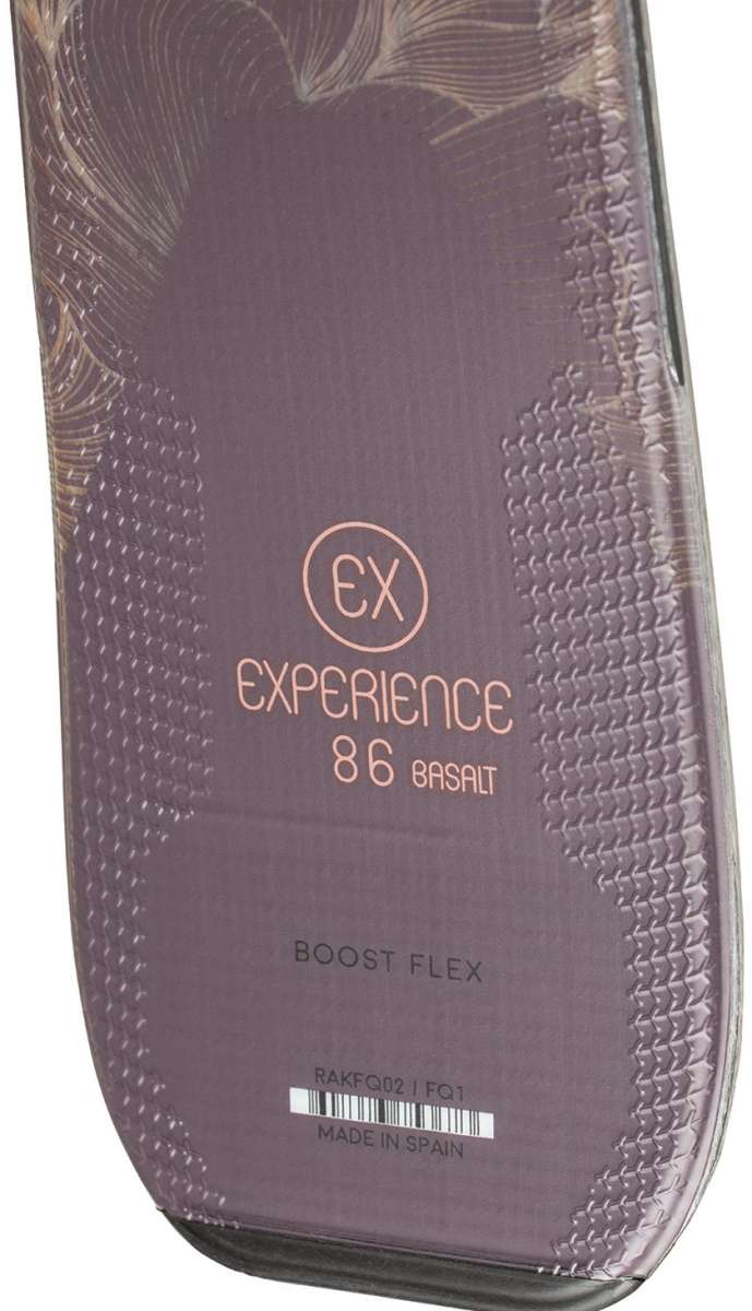 Rossignol Ladies Experience 86 Basalt Ski 2023 - A dark brown ski with a subtle basalt pattern and a circular logo featuring "EX" in white letters, positioned near the top of the board.