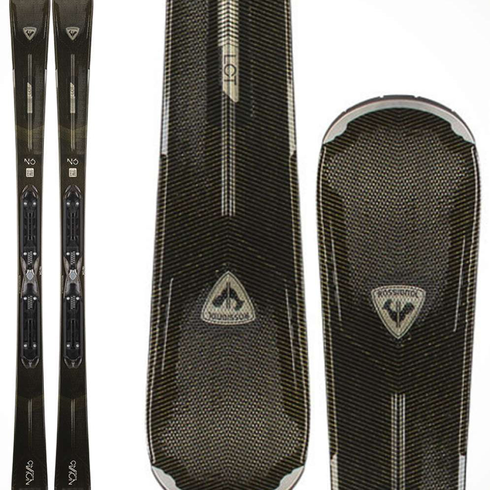 Rossignol Ladies Nova 6 Ski with Xpress 11 Bindings 2024 - A pair of black skis with silver bindings and a white logo on the top.