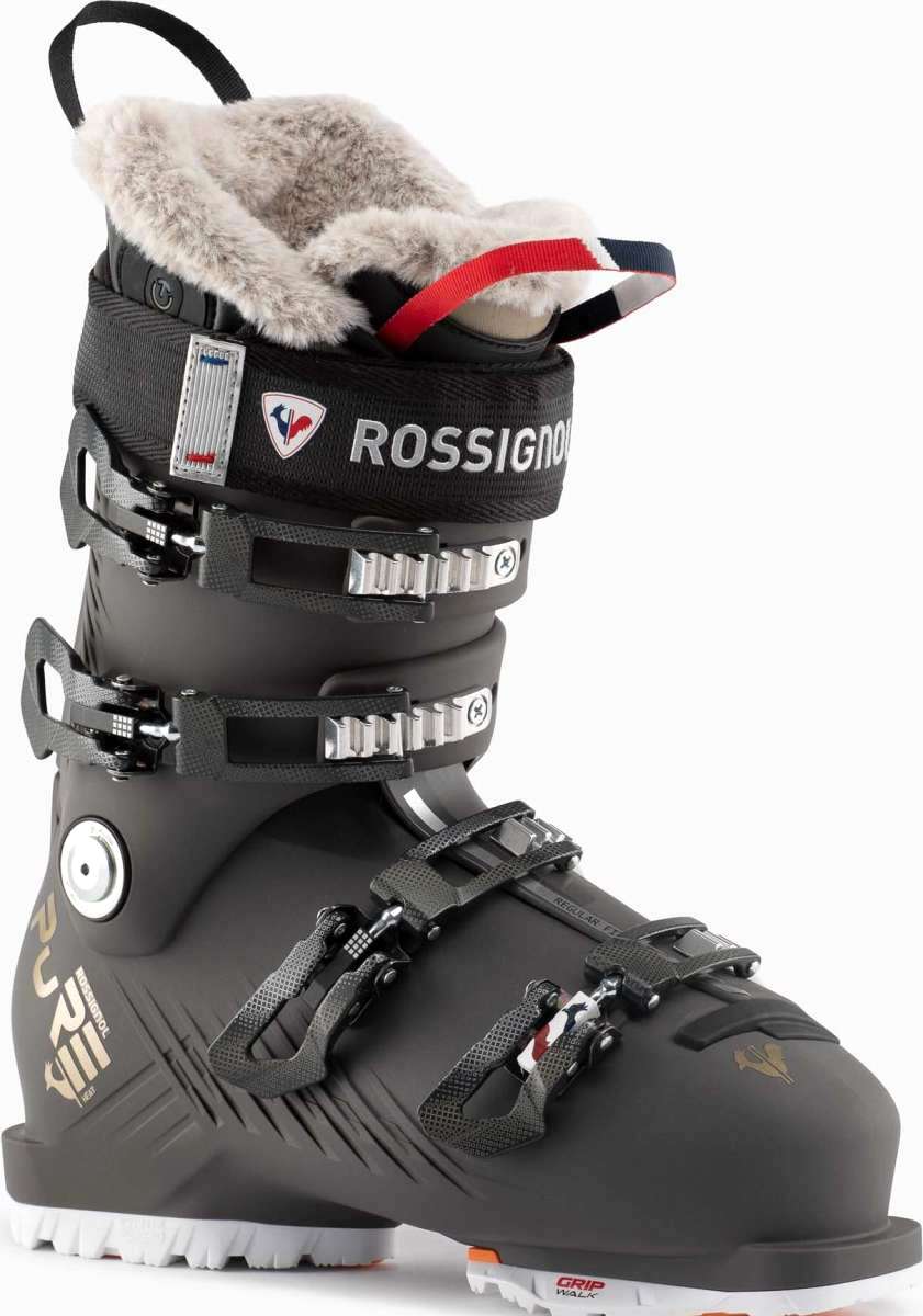 Rossignol Ladies Pure Heat GW Ski Boot 2022-2023 - A black ski boot with a white fur lining visible inside the top of the boot.