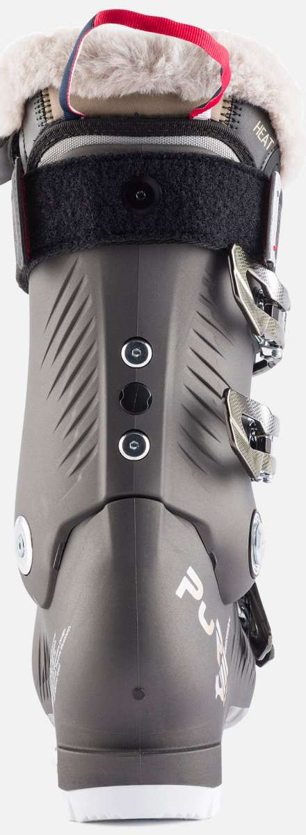 Rossignol Women's Pure Pro Heat 100 Ski Boots 2023 - Black ski boots with white fur lining at top of boot.