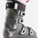 Rossignol Women's Pure Pro Heat 100 Ski Boots 2023 - Black ski boots with a white fur trim on top of the tongue and heel.