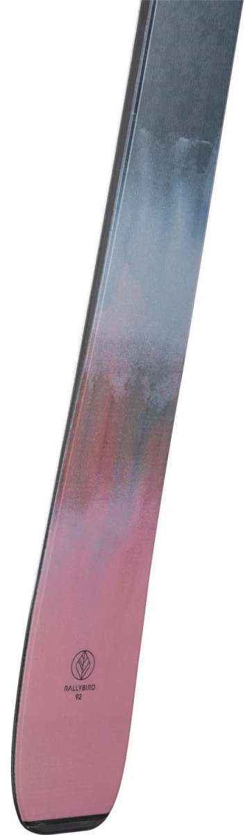 Rossignol Women's Rallybird 92 Ski 2024 - A pink ski with a logo and leaf design on the top of the binding area.