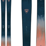 Rossignol Women's Rallybird 92 Ski 2024 - A dark blue ski with a pink logo and a gradient of orange at the bottom.