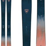Rossignol Women's Rallybird 92 Ski 2024 - A dark blue ski with a pink logo and a gradient of orange at the bottom.