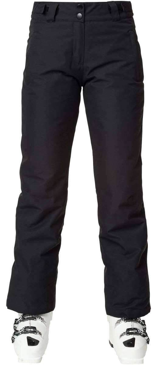 Rossignol Ladies Rapide Insulated Pant 2022-2023 - Black insulated ski pants with a zippered pocket on the side and adjustable Velcro straps at the waist.