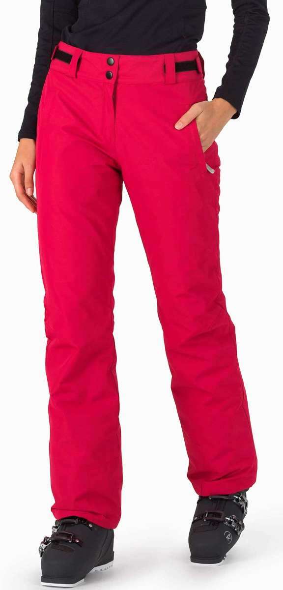 Rossignol Ladies Rapide Insulated Pant 2022-2023 - A pair of bright pink ski pants with a white logo on the left leg and black buttons down the front.
