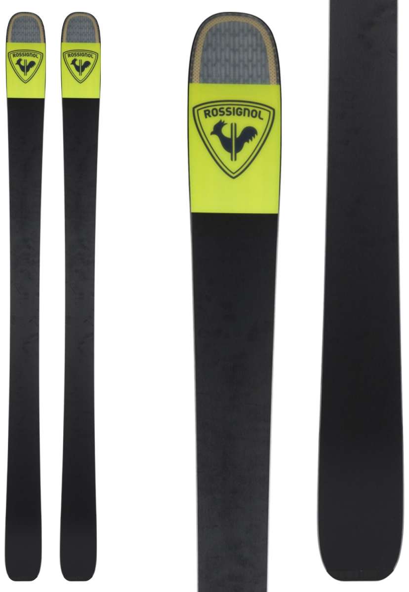Rossignol Sender 94 Ti Flat Ski 2022-2023 - A black ski with a yellow logo featuring a rooster and the word "ROSSIGNOL" in black text.