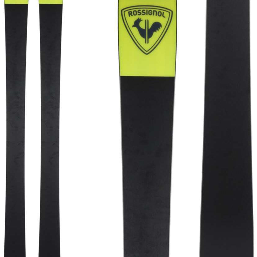 Rossignol Sender 94 Ti Flat Ski 2022-2023 - A black ski with a yellow logo featuring a rooster and the word "ROSSIGNOL" in black text.