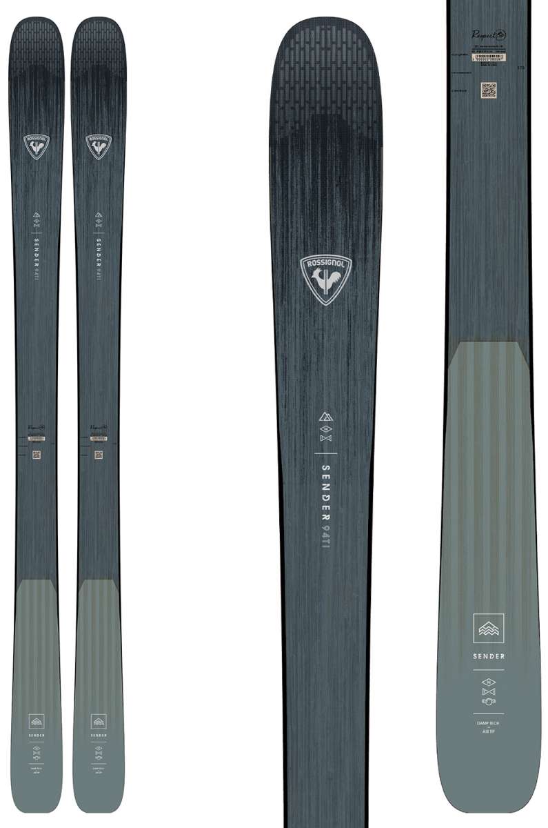 Rossignol Sender 94 Ti Flat Ski 2022-2023 - A dark gray ski with a textured top and a white logo featuring a stylized "R" in the center.