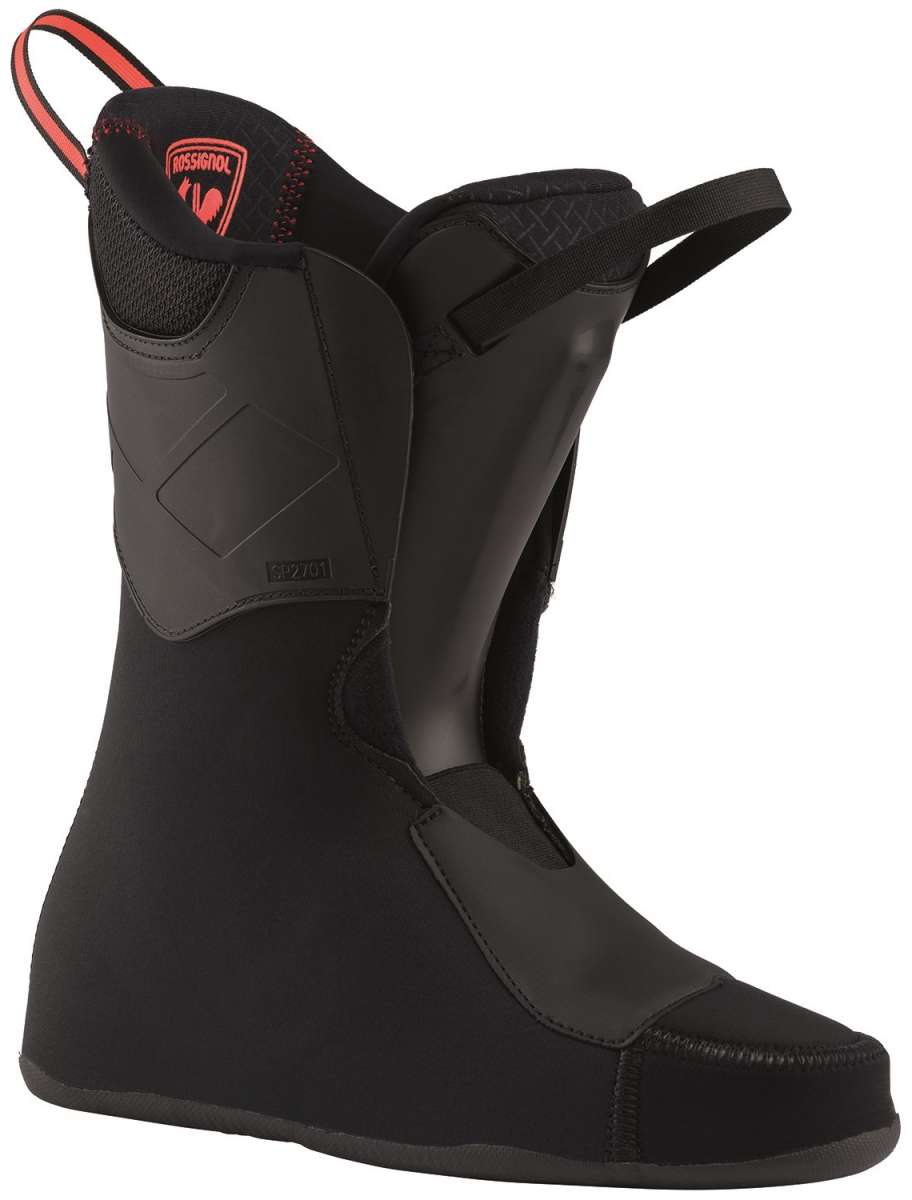 Rossignol Speed 120 Ski Boots 2022-2023 - Black ski boots with a red logo on top of the tongue and black laces.