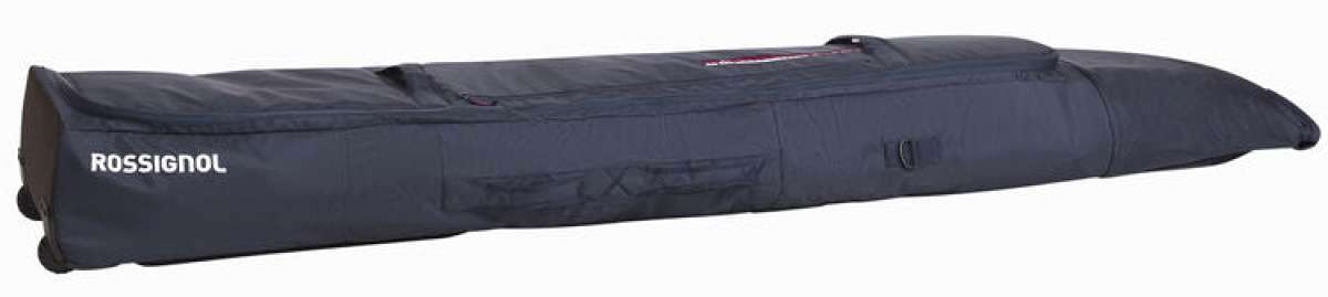 Rossignol Strato Extendable Wheely 2 Pairs Ski Bag - 2024 model with a sleek black design and silver hardware accents.