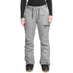 Roxy Women's Nadia Insulated Pants 2022 - A pair of grey snow pants with a subtle grid pattern and zippered pockets.