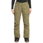 Roxy Women's Nadia Insulated Pants 2022 - Olive green pants with zippered pockets and a drawstring waistband.