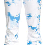 Roxy Women's Chloe Kim Insulated Pants 2024 - White snowboard pants with blue and white abstract cloud pattern.