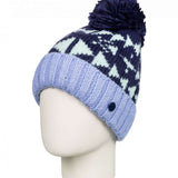 Roxy Junior's Amara Beanie 2023 - A navy and white fair isle patterned beanie with a pom-pom on top.