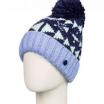 Roxy Junior's Amara Beanie 2023 - A navy and white fair isle patterned beanie with a pom-pom on top.