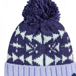 Roxy Junior's Amara Beanie 2023 - A navy blue beanie with a white snowflake pattern and a large pom-pom on top.