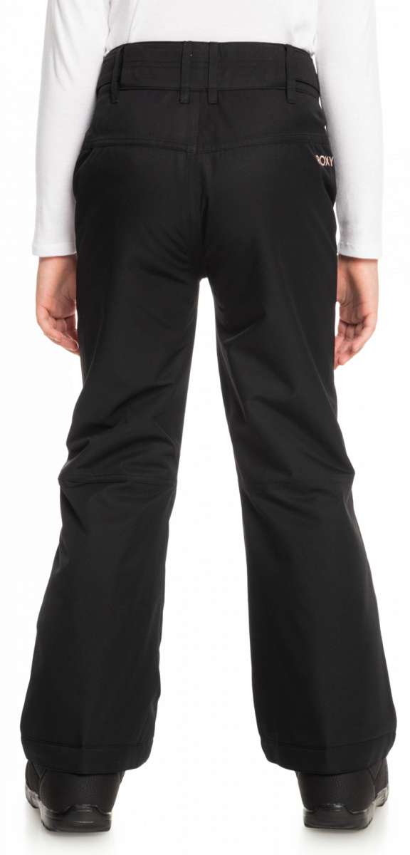 Roxy Women's Backyard Insulated Pant 2023 - Black snow pants with a subtle white logo on the left thigh.
