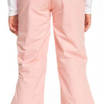 Roxy Women's Backyard Insulated Pant 2023 - A pair of light pink snow pants with a subtle pattern on the left leg, featuring a belt loop and two zippered pockets at the back.