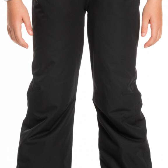 Roxy Women's Backyard Insulated Pant 2023 - Black insulated snow pants with a zippered pocket on the right thigh and two front pockets.