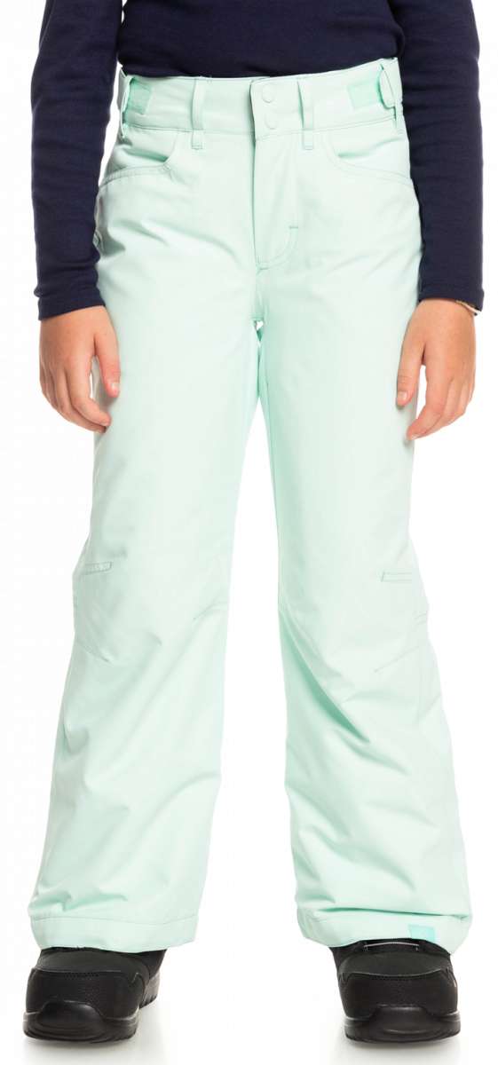 Roxy Women's Backyard Insulated Pant 2023 - Light-colored snow pants with a subtle pattern of thin, darker lines on the upper thigh area.