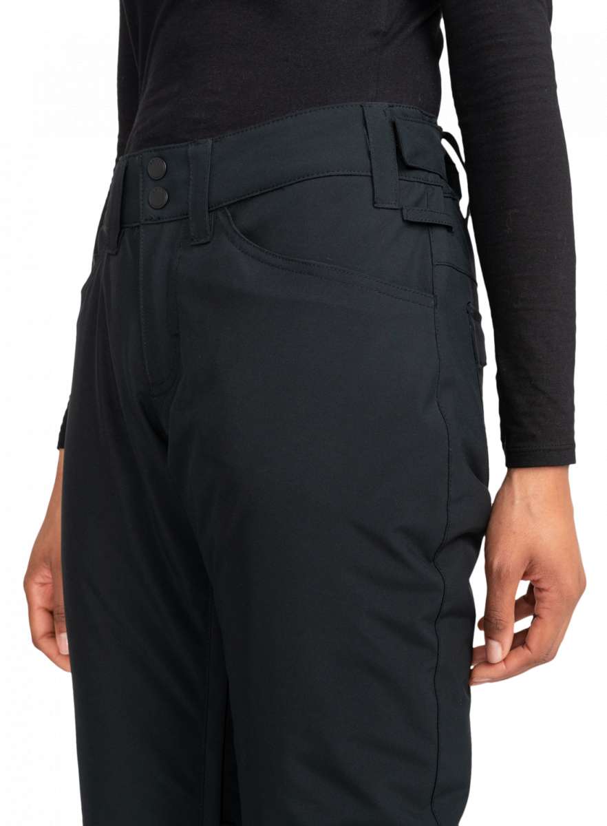 Roxy Junior's Backyard Insulated Pant 2024 - Black snow pants with a subtle white stripe on the side of one leg.