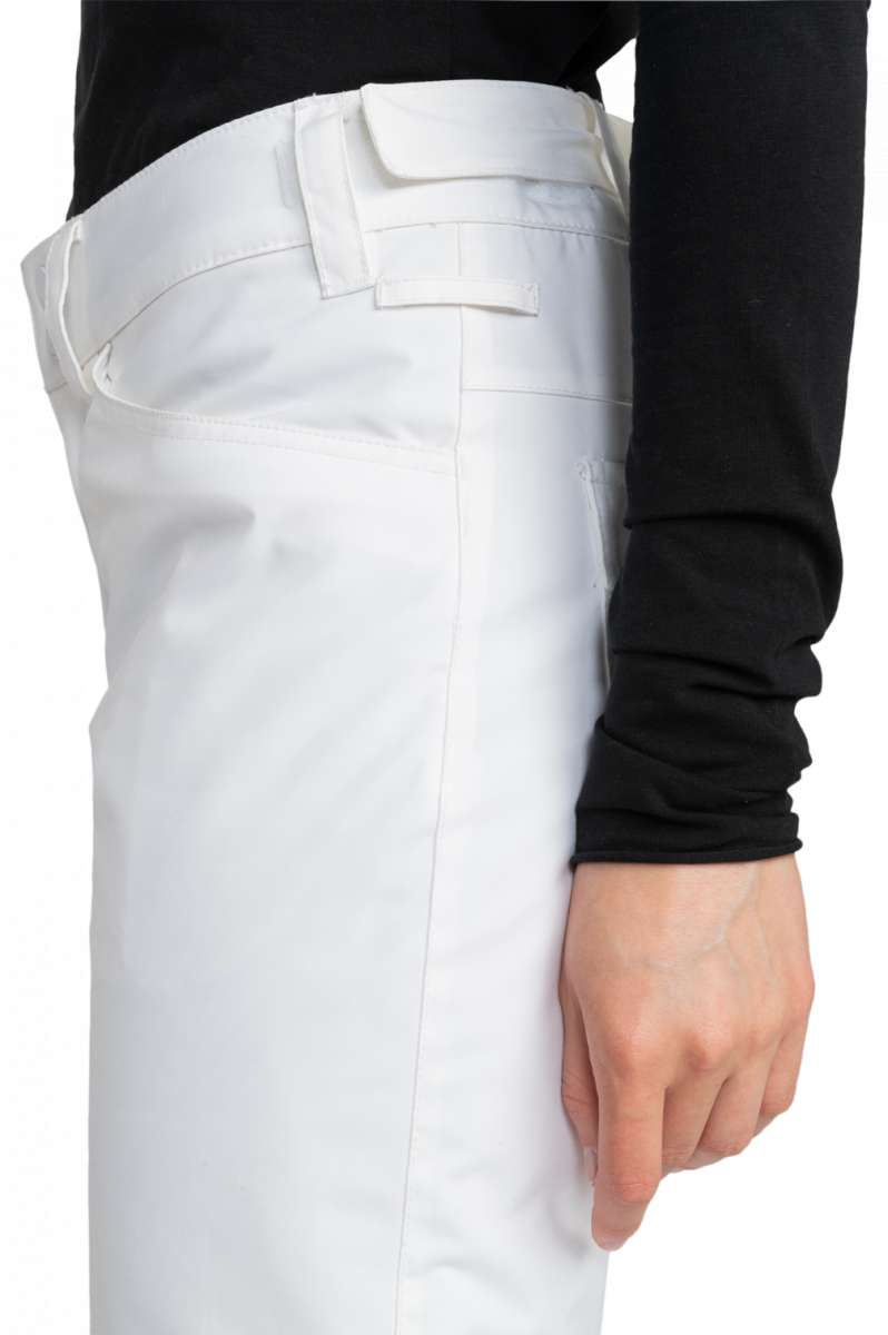 Roxy Junior's Backyard Insulated Pant 2024 - A pair of white insulated ski pants with a zippered pocket on the side.
