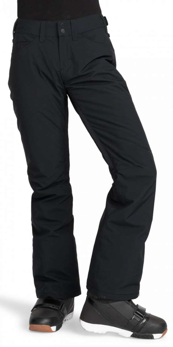 Roxy Junior's Backyard Insulated Pant 2024 - Black snow pants with a subtle white stripe on the side of one leg.