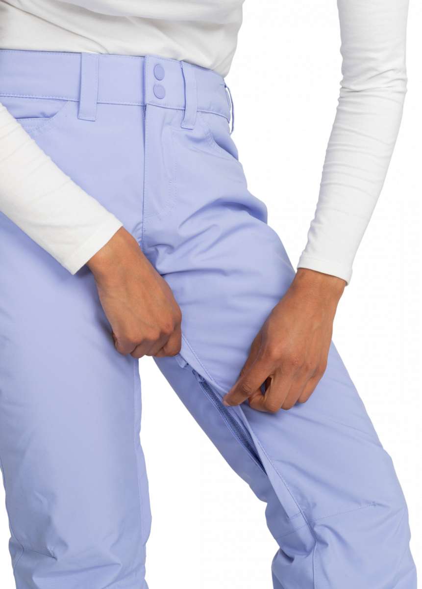 Roxy Junior's Backyard Insulated Pant 2024 - A pair of light blue snow pants with a zippered pocket on the side.