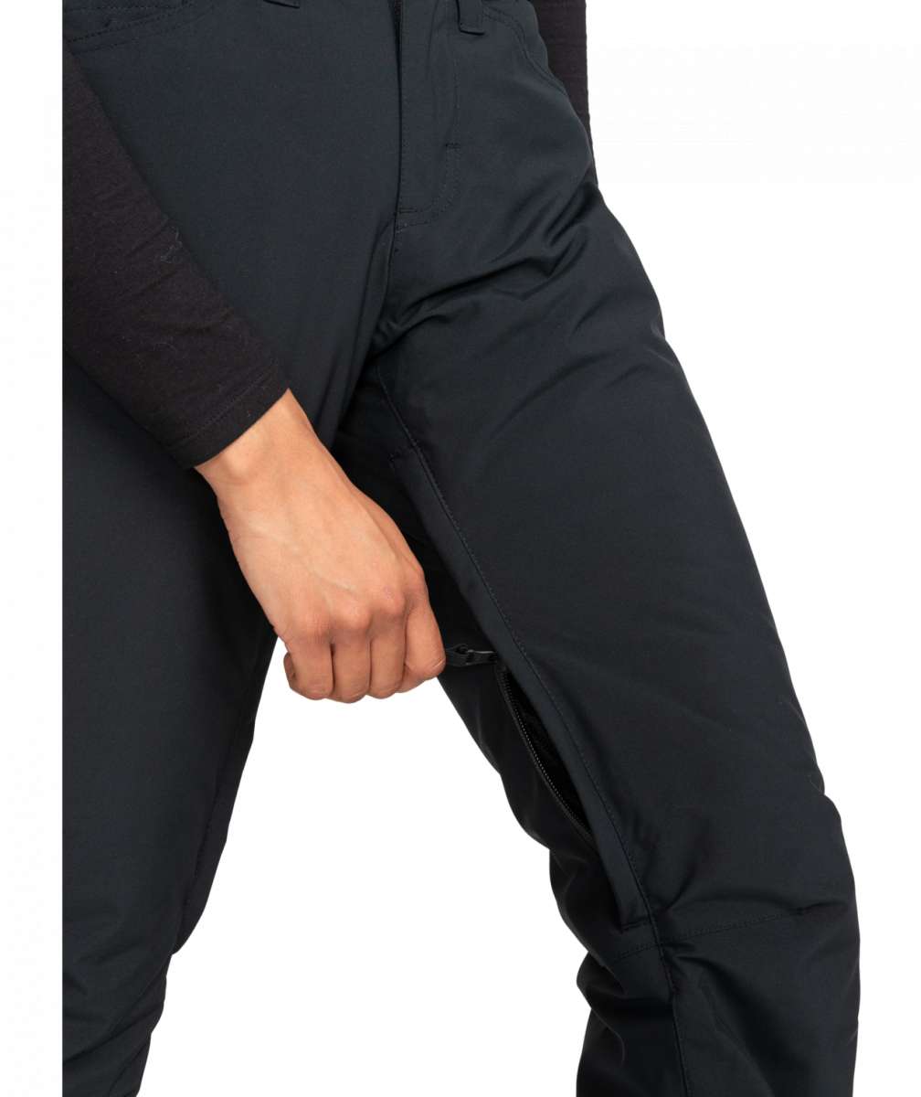 Roxy Junior's Backyard Insulated Pant 2024 - Black insulated ski pants with a zippered pocket on the side of one leg.