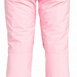 Roxy Junior's Backyard Insulated Pant 2024 - Light pink snow pants with a zippered pocket on the right thigh and adjustable Velcro straps at the waist.