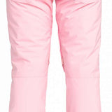 Roxy Junior's Backyard Insulated Pant 2024 - Light pink snow pants with a zippered pocket on the right thigh and adjustable Velcro straps at the waist.