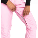 Roxy Junior's Backyard Insulated Pant 2024 - A pair of pink snow pants with a zippered pocket on the side and a black logo patch near the right thigh.